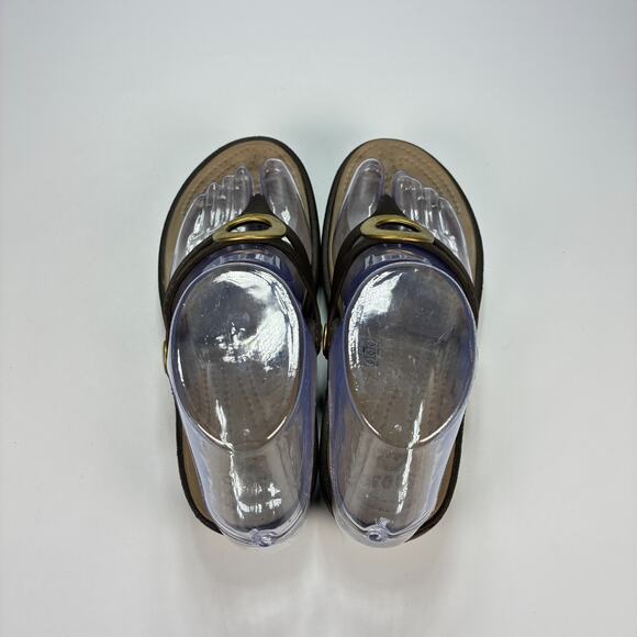 Crocs Sanrah Wedge Brown Gold Slip On Comfort Lightweight Sandal Women's Size 5 - Picture 6 of 9